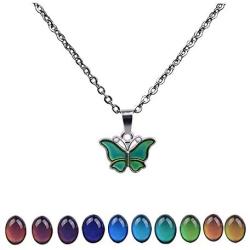 Mood Temperature Necklace Color Change Pendant Emotion Butterfly Women Stainless Steel Long Chain Jewelry