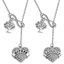 WUSUANED Mother and Daughter Heart Family Tree Pendant Infinity Lariat Y Necklace Set Mommy and Me Jewelry Gift for Mom and Daughter