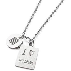 Fanstown Kpop NCT-127 NCT-Dream Necklace Dual Pendants Necklace Team Logo and Love Symbol to Member Name Necklace