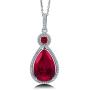 BERRICLE Rhodium Plated Sterling Silver Simulated Ruby Pear Cut Cubic Zirconia CZ Halo Bridal Bridesmaid Fashion Necklace and Earrings Set