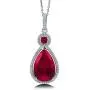 BERRICLE Rhodium Plated Sterling Silver Simulated Ruby Pear Cut Cubic Zirconia CZ Halo Bridal Bridesmaid Fashion Necklace and Earrings Set BERRICLE Rhodium Plated Sterling Silver Simulated Ruby Pear Cut Cubic Zirconia CZ Halo Bridal Bridesmaid Fashion Necklace and Earrings Set