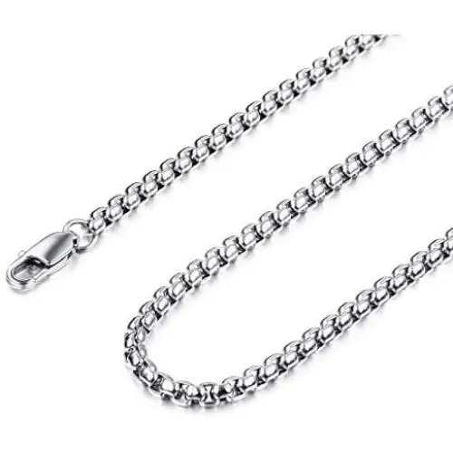 MOWOM Silver Color Mens Chain Necklace for Women Men Boys Girls Kids Water Resistant Stainless Steel Rolo Cable Popcorn Chain Wheat Link Necklace Jewelry Gifts