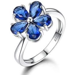 Blue Sapphire Flower Engagement Ring 925 Sterling Silver Wedding Ring Anniversary Jewelry for Women