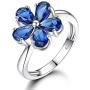 Blue Sapphire Flower Engagement Ring 925 Sterling Silver Wedding Ring Anniversary Jewelry for Women