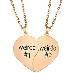 wavvter Weirdo Necklace for 2,Engraved Necklace Split Heart Pendant Necklace Set Best Gift for Best Friends, Him or Her