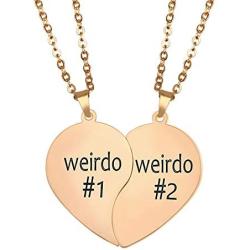 wavvter Weirdo Necklace for 2,Engraved Necklace Split Heart Pendant Necklace Set Best Gift for Best Friends, Him or Her