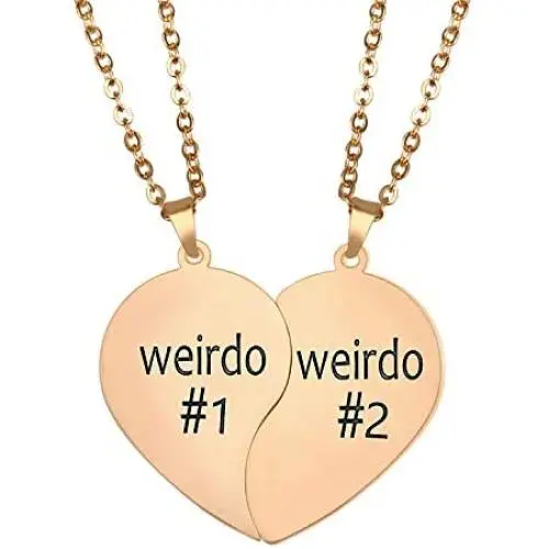 wavvter Weirdo Necklace for 2,Engraved Necklace Split Heart Pendant Necklace Set Best Gift for Best Friends, Him or Her wavvter Weirdo Necklace for 2,Engraved Necklace Split Heart Pendant Necklace Set Best Gift for Best Friends, Him or Her