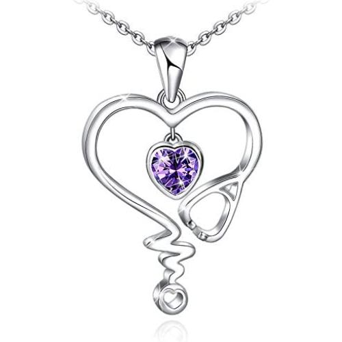 Nurse Necklace for Women 925 Sterling Silver Stethoscope Heartbeat Necklace Jewelry Gifts for Nurse Graduation Medical Student Doctor