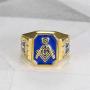 IFUAQZ Mens Stainless Steel Gold Plated Freemason Symbol Masonic Rings Blue G Lodge Master Mason Signet Biker Band
