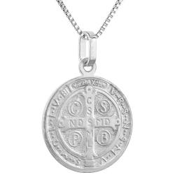 20mm Sterling Silver St Benedict Medal Necklace for Men & Women 13/16 inch Round Italy 16-24 inch