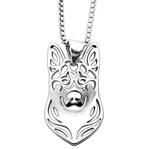 German Shepherd Dog Sterling Silver Necklace Dangle Earrings Set by Ginger Lyne Ears Down Puppy Dog Pet Pendant Box Chain Doggie Animal Paw Print Heart Jewelry for Pit Mom Women Girls Teens