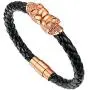 U7 Braided Leather Bracelet for Men Women Gothic Punk Jewelry Stainless Steel Twin Skull Skelton Head Design Bangle with Magnetic Clasp, 7.5 Inch or 8.3 INch