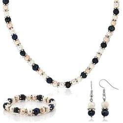 Gem Stone King Multi-Color Cultured Freshwater Pearl Necklace Earrings Bracelet Set 7-8MM 18inches