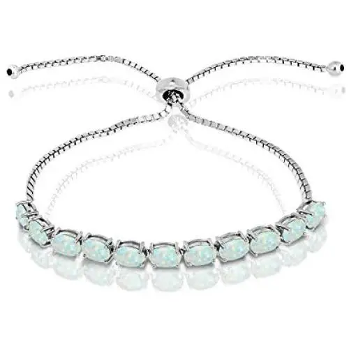 Sterling Silver Genuine, Created or Simulated Gemstone 6x4mm Oval-Cut Adjustable Tennis Bracelet Sterling Silver Genuine, Created or Simulated Gemstone 6x4mm Oval-Cut Adjustable Tennis Bracelet