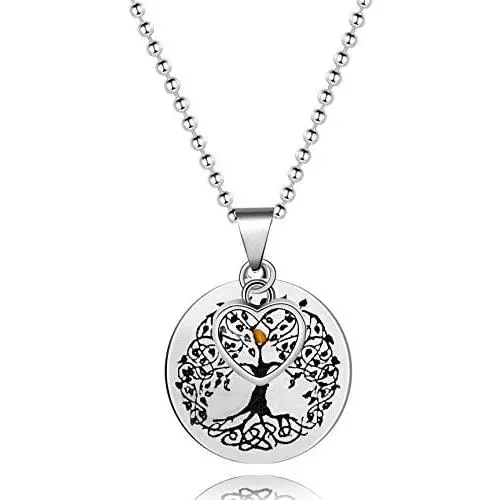 Uloveido Stainless Steel Family Tree of Life Necklace Mustard Seed Heart Pendant Charms Jewelry for Women Y635 Uloveido Stainless Steel Family Tree of Life Necklace Mustard Seed Heart Pendant Charms Jewelry for Women Y635
