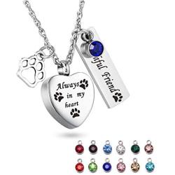 Gredstar Always in My Heart Cremation Urn Necklace for Ashes Faithful Friend Memorial Necklace Paw Print Cremation Jewelry