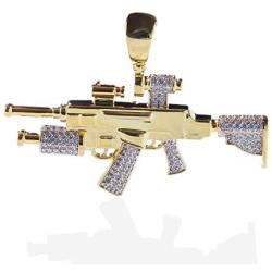 Moca Jewelry Iced Out Sniper Gun Shape Pendant 18K Gold Plated Chain Bling CZ Simulated Diamond Hip Hop Necklace for Men Women