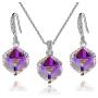 Colorful Cubic Swarovski Crystal Pendant Necklace Earrings for Women 14K Gold Plated Hypoallergenic Jewelry Set