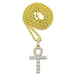 Shiny Jewelers USA Mens ICED Out Micro Pave Egyptian ANKH Cross (Key of Life) Pendant Rope Chain 18'',20'',22,24'',30'' Necklace