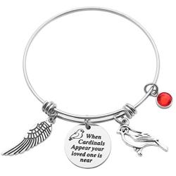 CHENVA Sympathy Gift When Cardinals Appear Your Loved One is Near Bracelet Cardinal Memorial Adjustable Bangle Jewelry Gift for Her