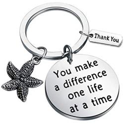 WUSUANED Thank You Gift Make A Difference One Life at A Time Starfish Keychain Sea Star Jewelry for Social Worker Nurse Volunteer