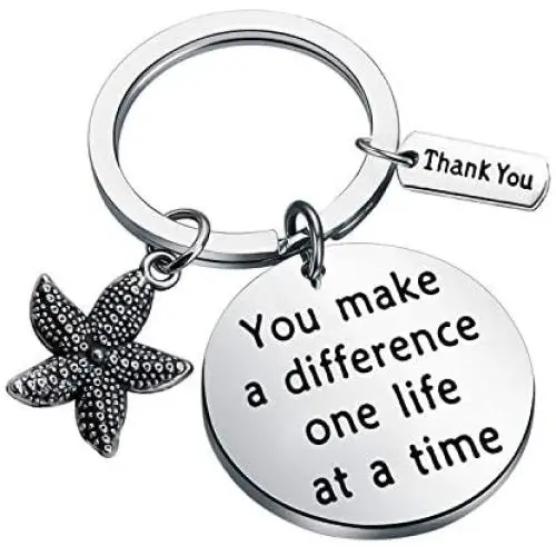 WUSUANED Thank You Gift Make A Difference One Life at A Time Starfish Keychain Sea Star Jewelry for Social Worker Nurse Volunteer WUSUANED Thank You Gift Make A Difference One Life at A Time Starfish Keychain Sea Star Jewelry for Social Worker Nurse Volunteer