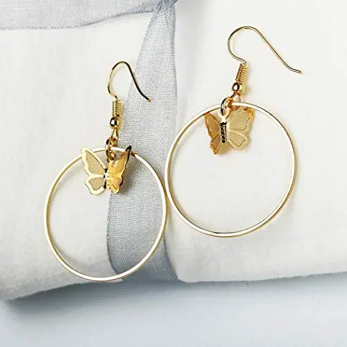 TseanYi Boho Butterfly Dangle Earrings Gold Large Circle Drop Earrings Modern Everyday Earrings Jewelry for Women and Girls (Gold)