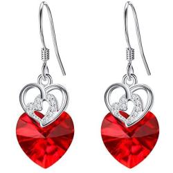 EleQueen 925 Sterling Silver CZ Love Heart Hook Dangle Earrings Made with Crystals Jewelry for Women