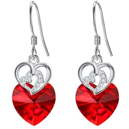 EleQueen 925 Sterling Silver CZ Love Heart Hook Dangle Earrings Made with Crystals Jewelry for Women