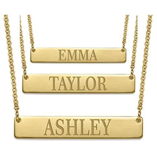 MyNameNecklace Personalized Bar Necklace Engraved Name Necklace Nameplate Bar-Christmas Jewelry Gift- Women Custom Pendant