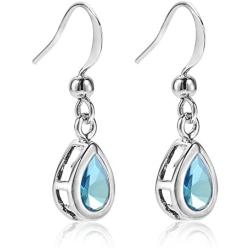 RIZILIA Dangle Drop Pierced Earrings with Pear Cut CZ [7 Colors available] in White Gold Plated, Simple Modern Elegant