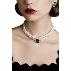 BABEYOND Imitation Pearl Necklace Earrings Set with Crystal Pendant Bridal Pearl Jewelry Set for Women Vintage 1920s Pearl Necklace Earrings