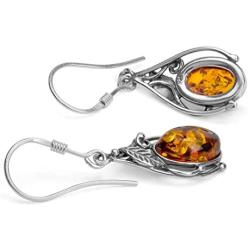 Sterling Silver Amber Classic Oval Dangle Earrings