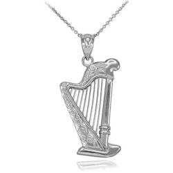 Harp Musical Instrument Sterling Silver Pendant Necklace