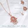 EUDORA Sterling Silver Hamsa Necklace Good Luck Vintage Fatima Hand Evil Eye Pendant, 18'' Chain (Rose Gold)