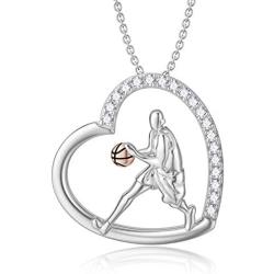 PROESS Basketball Heart Necklace - Female Basketball Player Jewelry Gift for Girls Women Sterling Silver Sports Athletes Pendant Necklace for Girlfriend, Sister, Teammate Coach