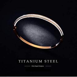 Rose Gold/Gold/Silver Titanium Stainless Steel Pave Cubic Zironia Simulate Diamond Stackable Oval Hinged Bangle Bracelet 6.5''-7''
