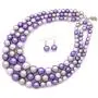 Womens Simulated Faux Three Multi-Strand Pearl Statement Necklace and Earrings Set Womens Simulated Faux Three Multi-Strand Pearl Statement Necklace and Earrings Set