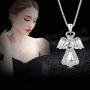 KesaPlan 925 Sterling Silver Guardian Angel Pendant Necklace for Girls Women Heart Crystal Silver Necklace for Gift, Crystals from Swarovski, Gift for Daughter/ Wife/ Girlfriend