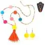 Charm Braided Womens Bohemian Jewelry Set Handmade Colorful Long Seed Beaded Bright Color Chain Pompom Tassel Necklace and Earring