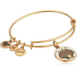 Alex and Ani Womens Color Infusion, Shell Charm Bangle Bracelet, Rafaelian Gold, Expandable
