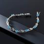 Gem Stone King 925 Sterling Silver Swiss Blue Topaz and Diamond Greek Vine Tennis Bracelet, 4.63 Cttw, 7 Inch