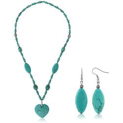 Gem Stone King 24 Inch Simulated Turquoise Howlite Necklace for Women with Heart Shape Pendant and Earring Set