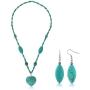 Gem Stone King 24 Inch Simulated Turquoise Howlite Necklace for Women with Heart Shape Pendant and Earring Set