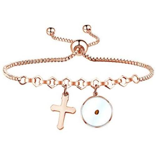 KUIYAI Mustard Seed Bracelet with Cross Charm Faith Real Mustard Seed Pendant Charm Jewelry for Christian Inspirational Gift