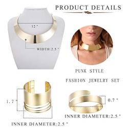 Hanpabum Statement Choker Necklace Open Upper Arm Band and Cuff Bracelets Set for Women Girls Gold Tone Wristband Women Jewelry Set Adjustable