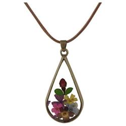 FM FM42 Multicolor Pressed Flower Teardrop Pendant Necklace FN4133