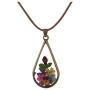FM FM42 Multicolor Pressed Flower Teardrop Pendant Necklace FN4133