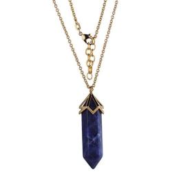 Morgan & Paige Sterling Silver or 14K Gold Plated Genuine Gemstone 40x10mm Hexagonal Pendulum Pendant Necklace, 32'' + 2'' (Choice of Gems & Metal Colors)