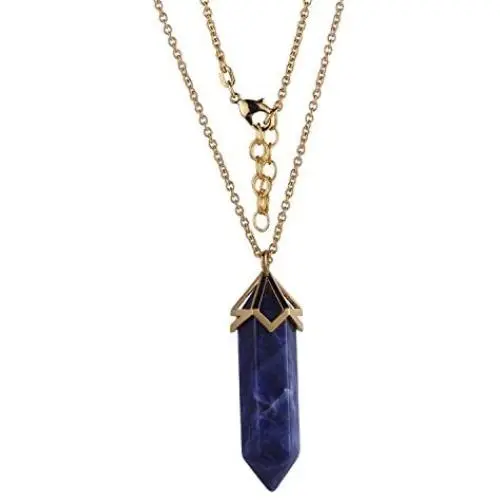 Morgan & Paige Sterling Silver or 14K Gold Plated Genuine Gemstone 40x10mm Hexagonal Pendulum Pendant Necklace, 32'' + 2'' (Choice of Gems & Metal Colors) Morgan & Paige Sterling Silver or 14K Gold Plated Genuine Gemstone 40x10mm Hexagonal Pendulum Pendant Necklace, 32'' + 2'' (Choice of Gems & Metal Colors)